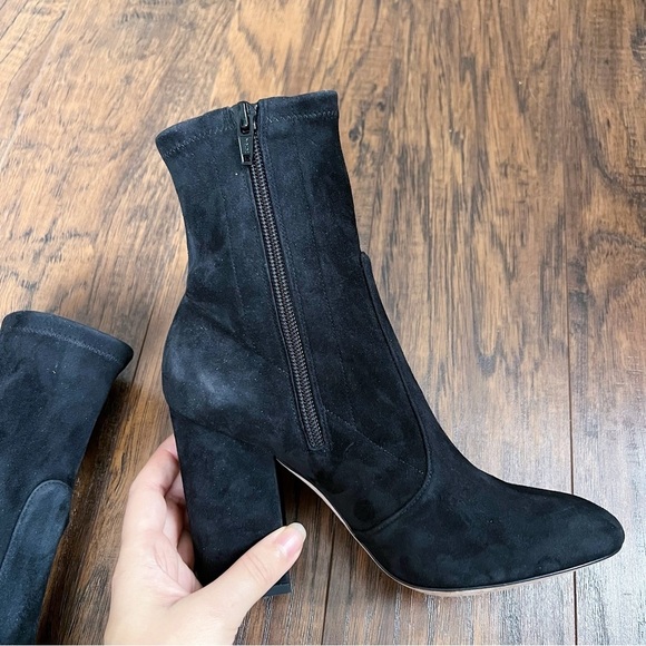 Valentino • Stretch-Suede Sock Boots ankle booties block heeled zip leather - Picture 10 of 16
